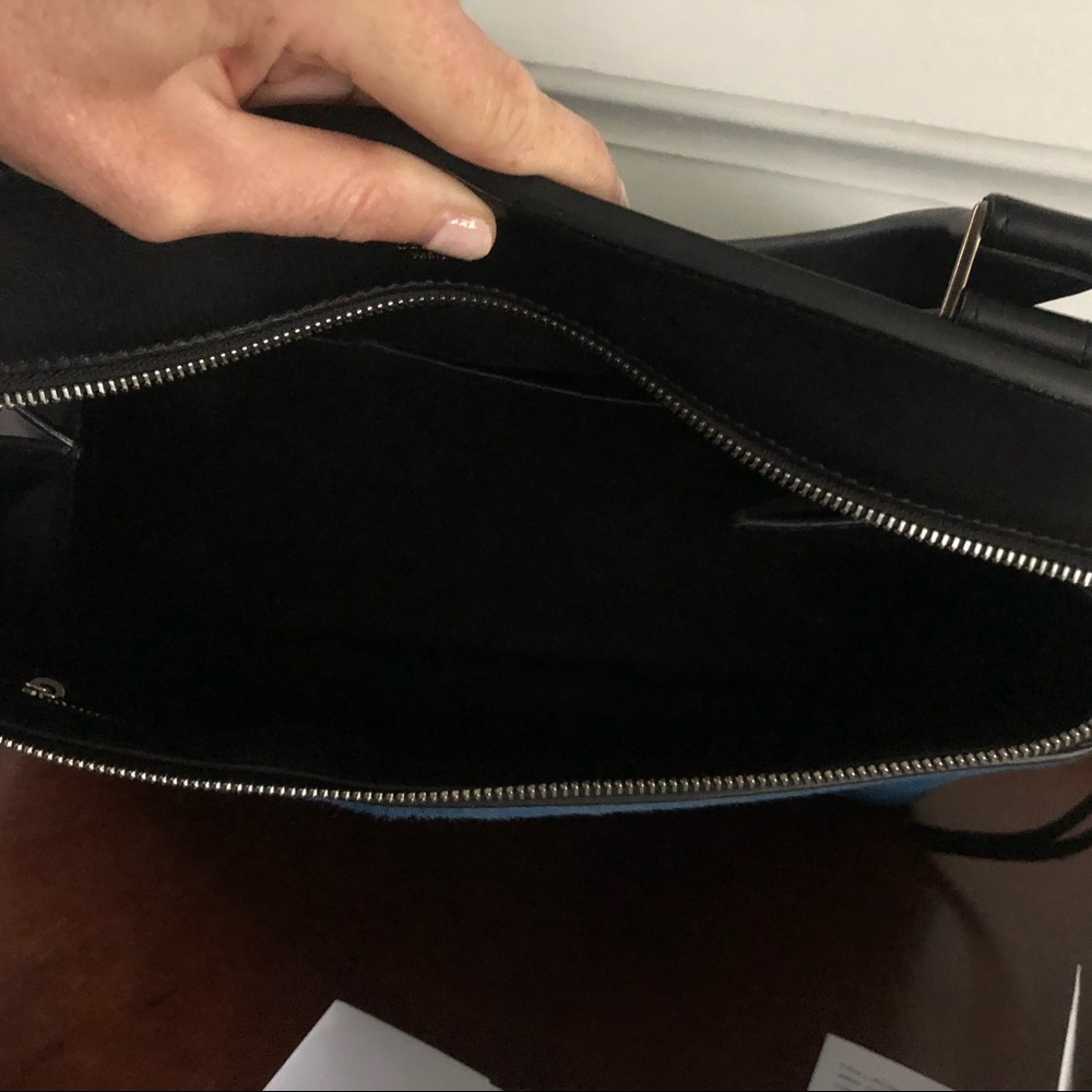 CELINE RARE NWT Medium Edge Satchel Blue Ponyhair & Black Leather - Picture 10 of 13